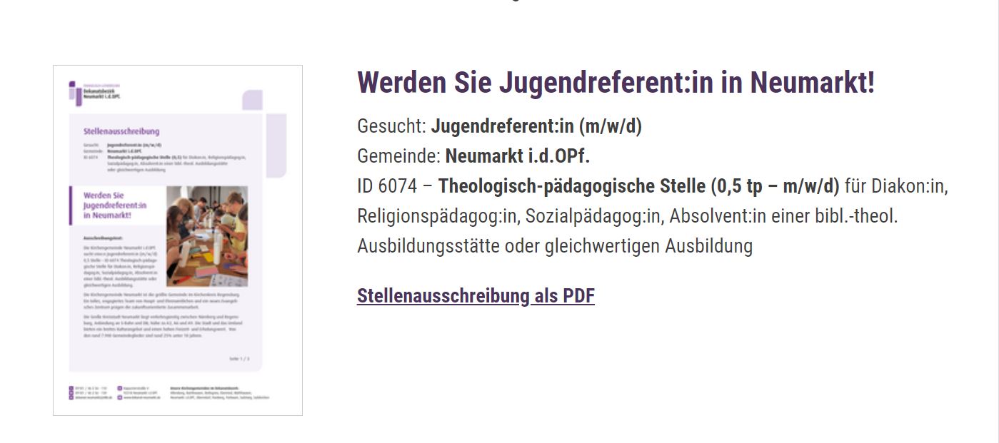 Stellenausschreibung Evang.-Luth. Dekanat Neumarkt i.d.OPf.