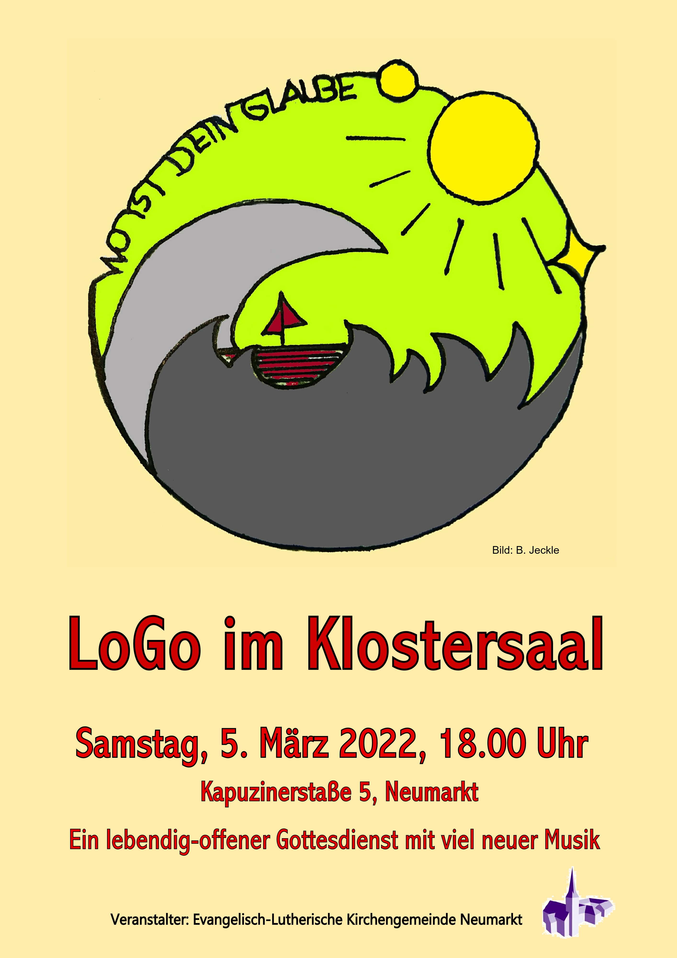 Plakat "Wo ist Dein Glaube?" mit Bild von B. Jeckle