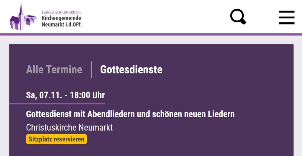 Button "Sitzplatz reservieren" auf Homepage