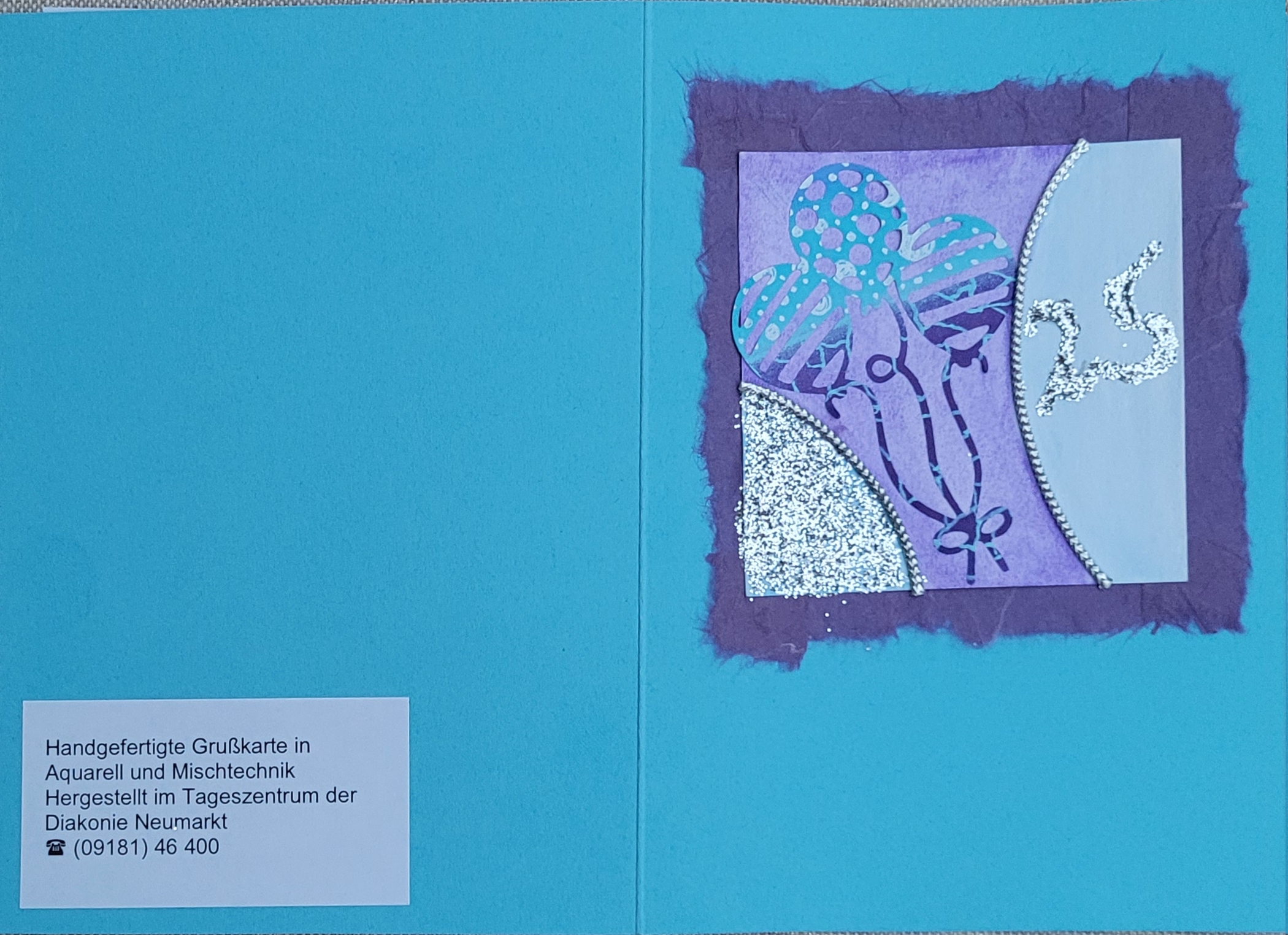 Handgefertigte Grußkarte, Aquarell und Mischtechnik, Tageszentrum der Diakonie Neumarkt