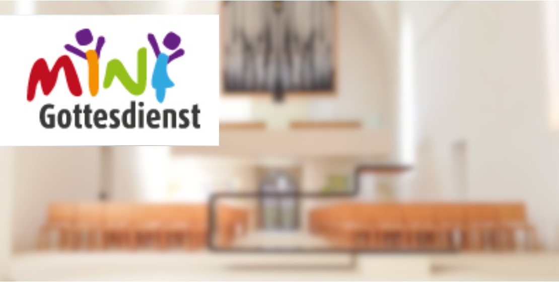Logo MINIgottesdienst vor Hintergrund Christuskirche von Altar zur Orgelempore