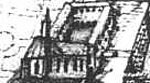 Kartenzeichnung, Schrägbild Stadtbefestigung und Kloster, Richtung Süden