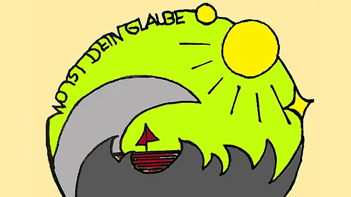 Plakat "Wo ist Dein Glaube?" mit Bild von B. Jeckle