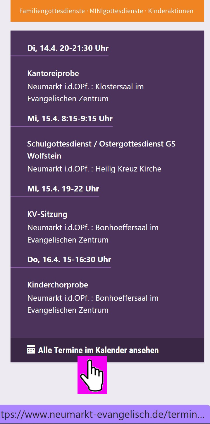 Terminblock auf der Startseite
