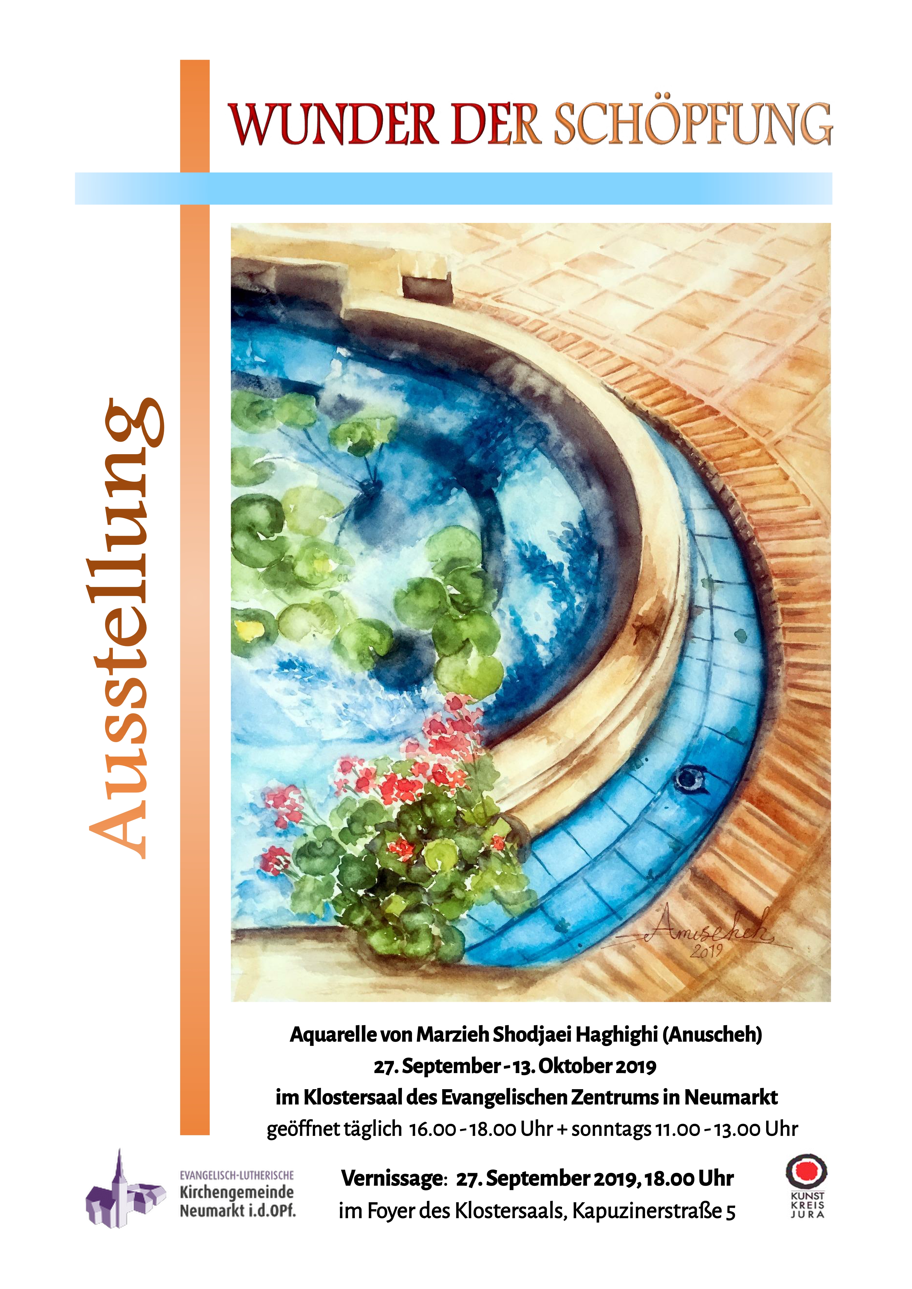 Plakat zur Aquarell-Ausstellung Anuscheh