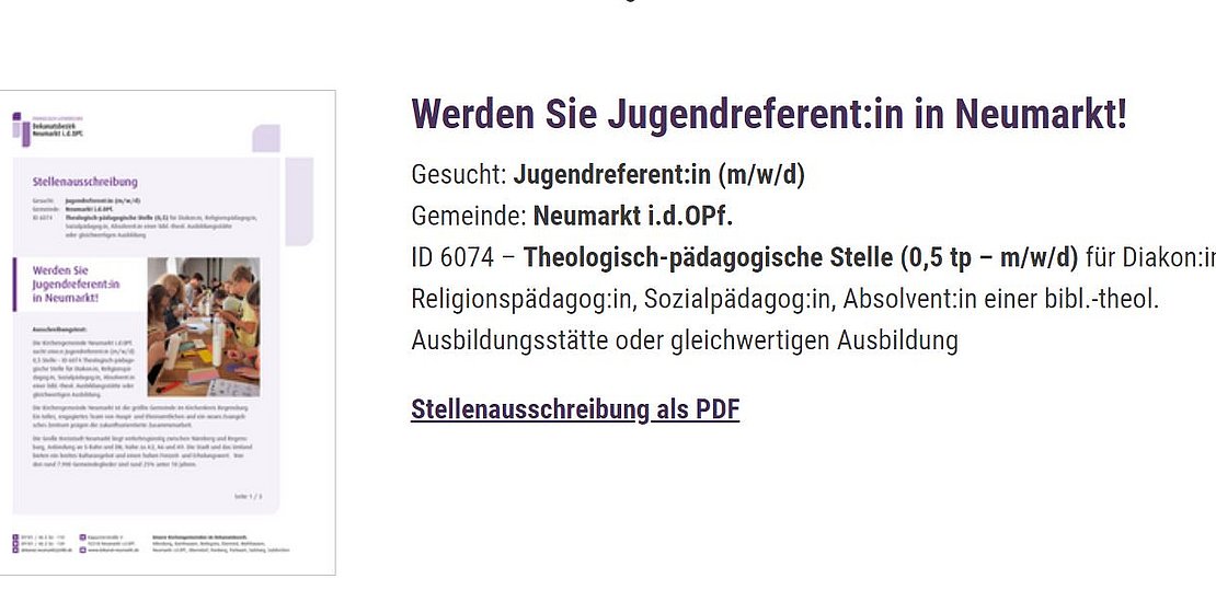 Stellenausschreibung Evang.-Luth. Dekanat Neumarkt i.d.OPf.