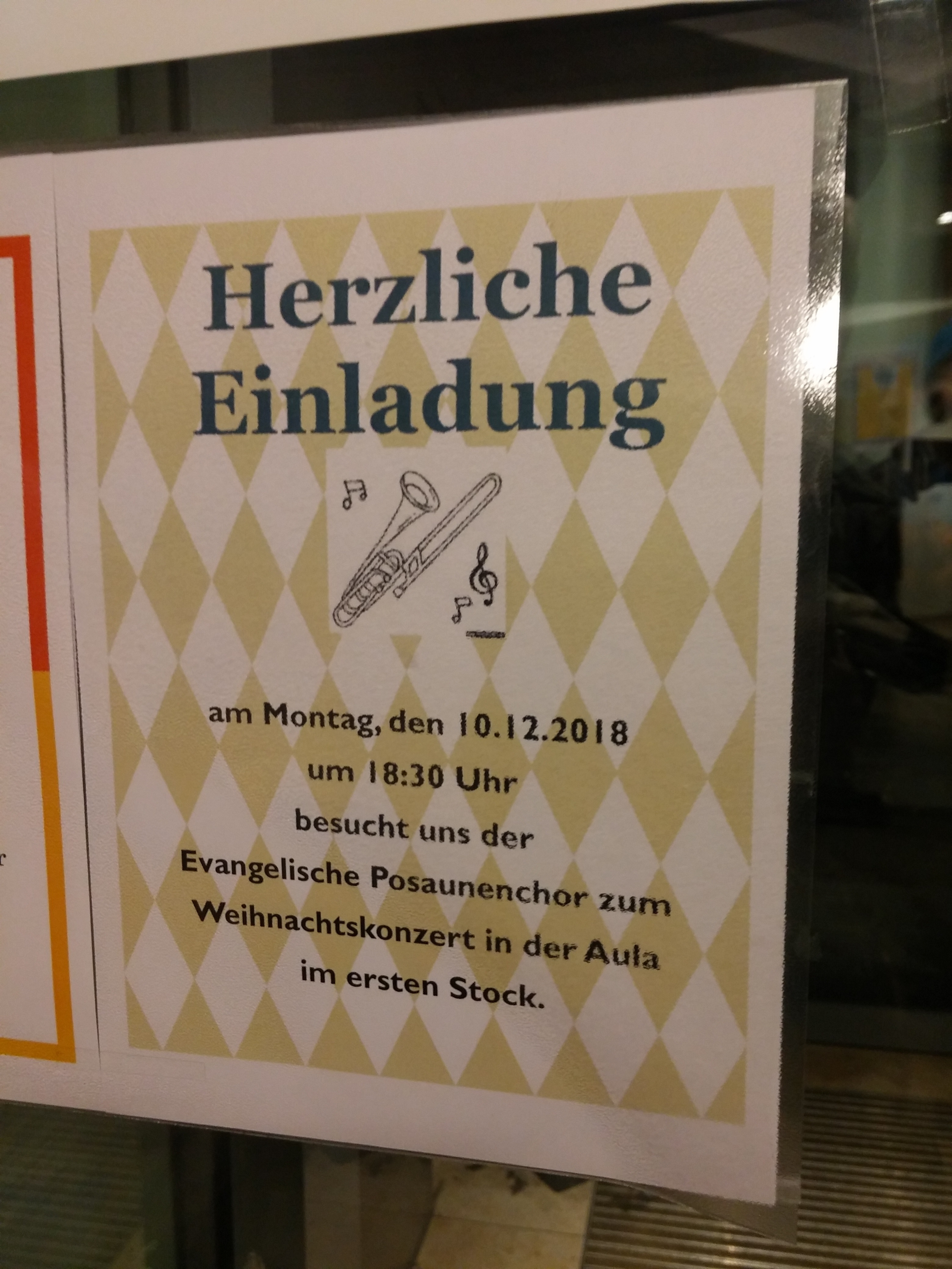 Einladung der Bewohner zum Weihnachtskonzert des Posaunenchors