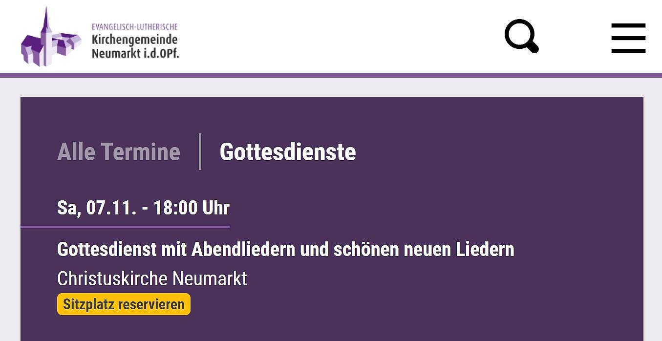 Button "Sitzplatz reservieren" auf Homepage